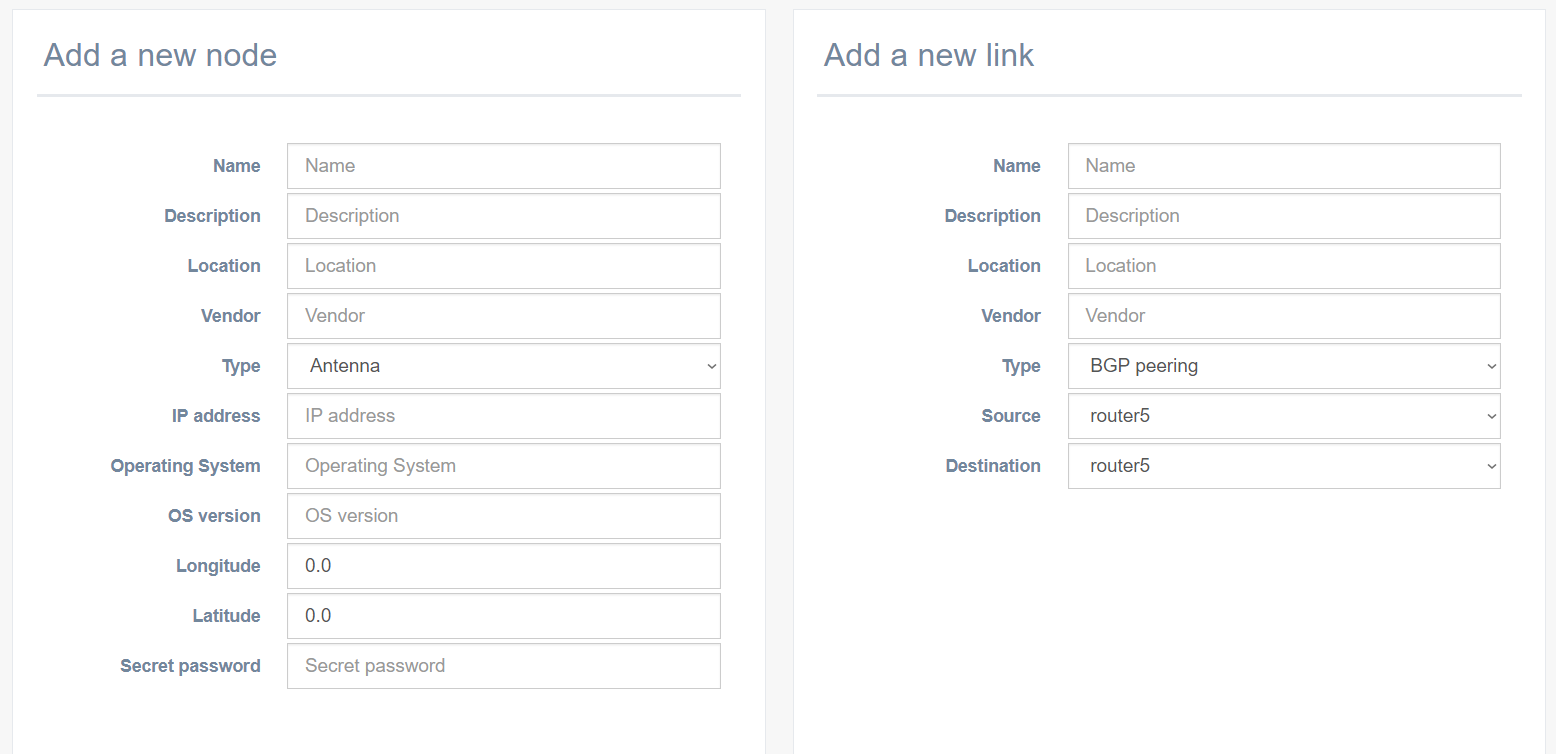 Node and link creation forms